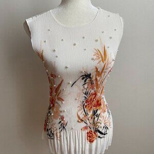 BAILEY Pleated Floral Tank Top BNWT Small Pearls